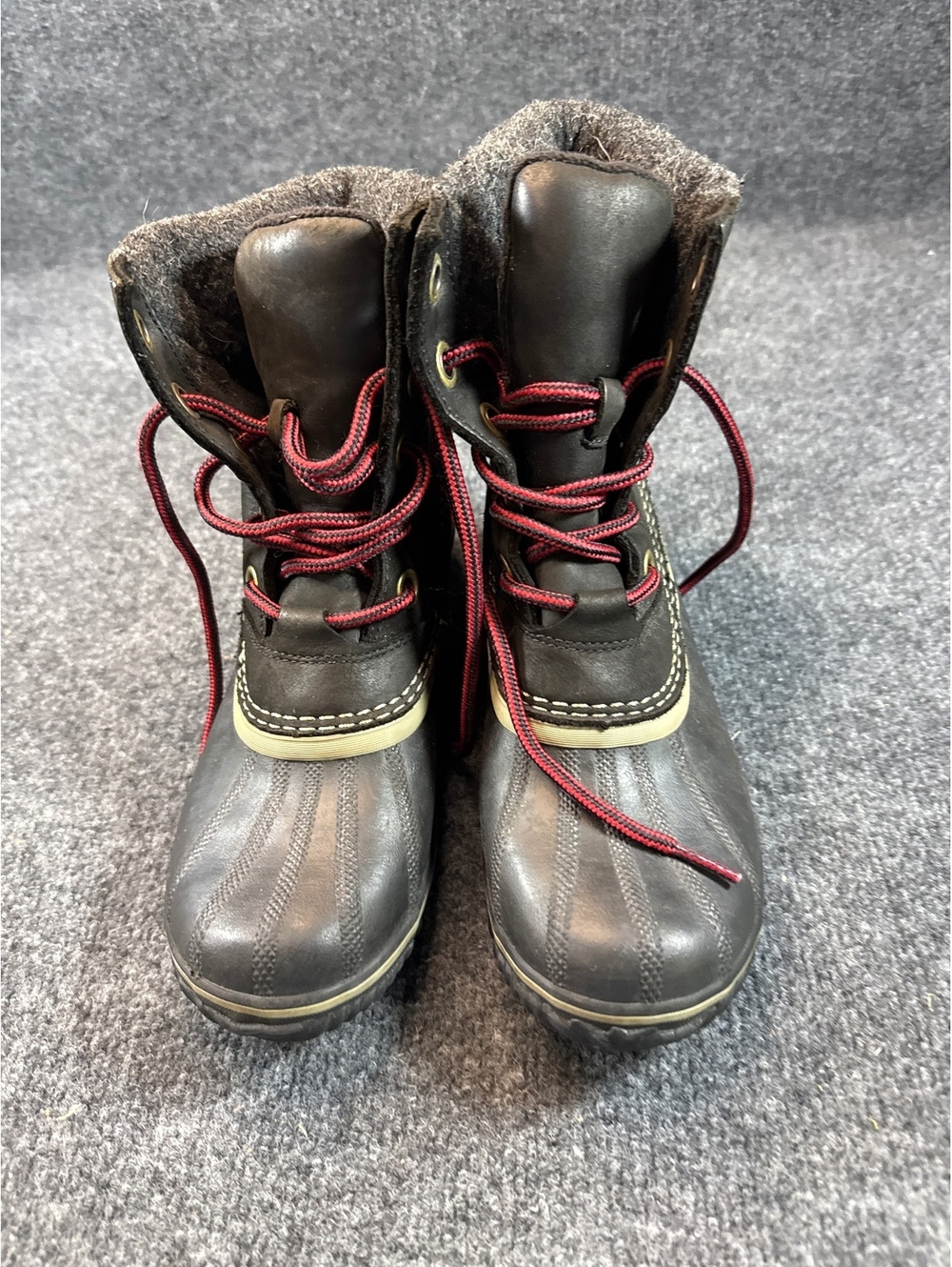 Sorel Women's Size 8 Black Brown Waterproof Duck Boots Lace Up Natural Rubber